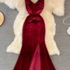 Simple V-Neck Velvet Long Dresses